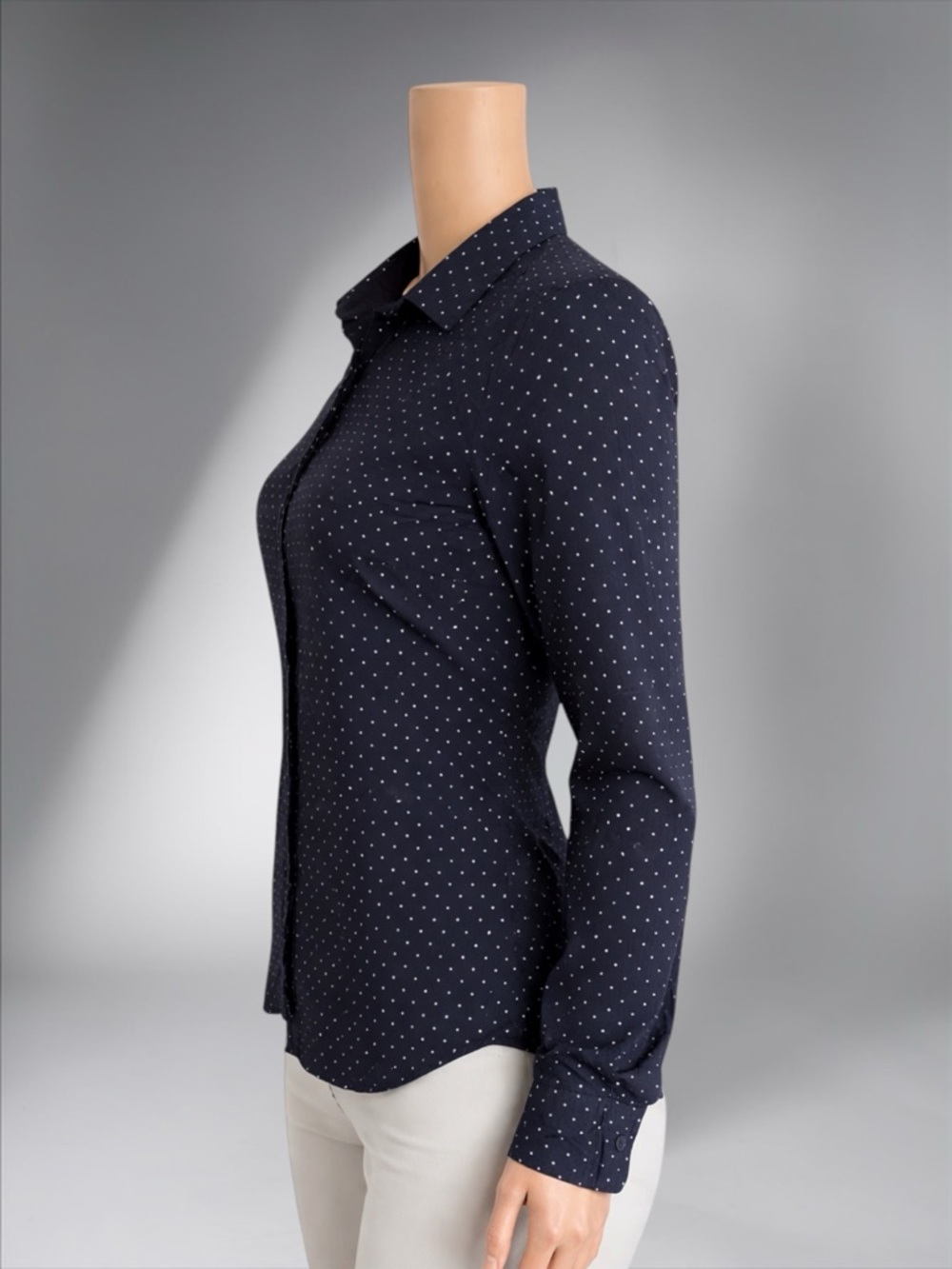 Women's Navy Polka Dot Button-Down Shirt - Picture 5 of 13